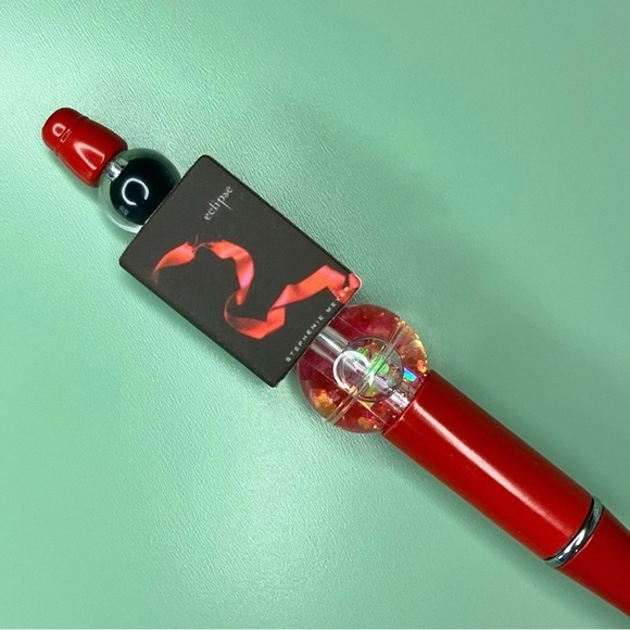 Red Eclipse Beaded Pen with Decorative Elements | Handmade - Picture 1 of 6